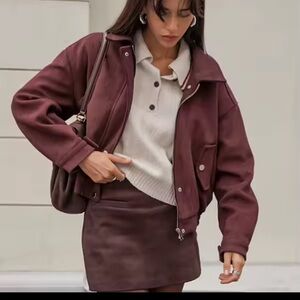 Women's Burgundy Jacket Suede New Autumn Fashion Retro Comfort Casual Coat